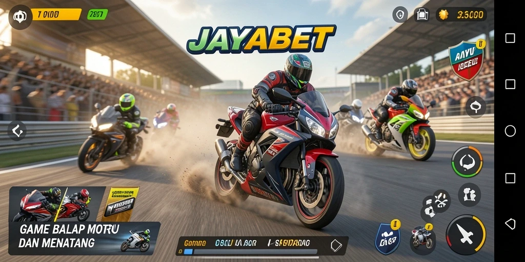 Tangkapan layar dari gameplay seru JAYABET yang menampilkan balapan motor yang mendebarkan.
