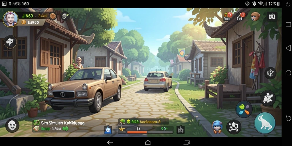 Screenshot gameplay JIN69 menampilkan karakter yang berinteraksi dalam dunia simulasi.