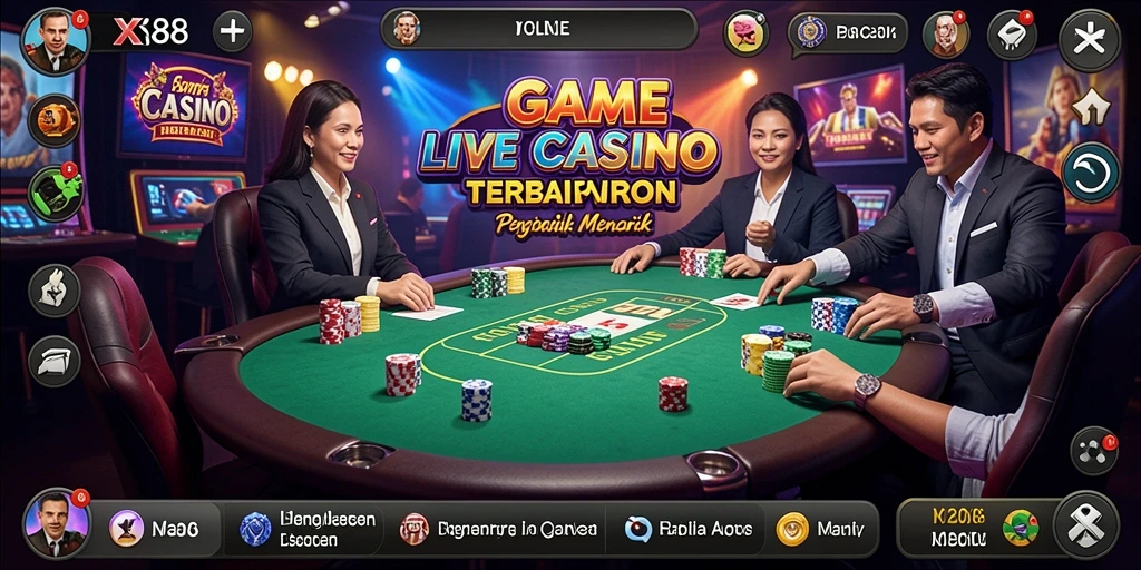 Tangkapan layar X88 menampilkan dealer langsung dan suasana kasino yang hidup.
